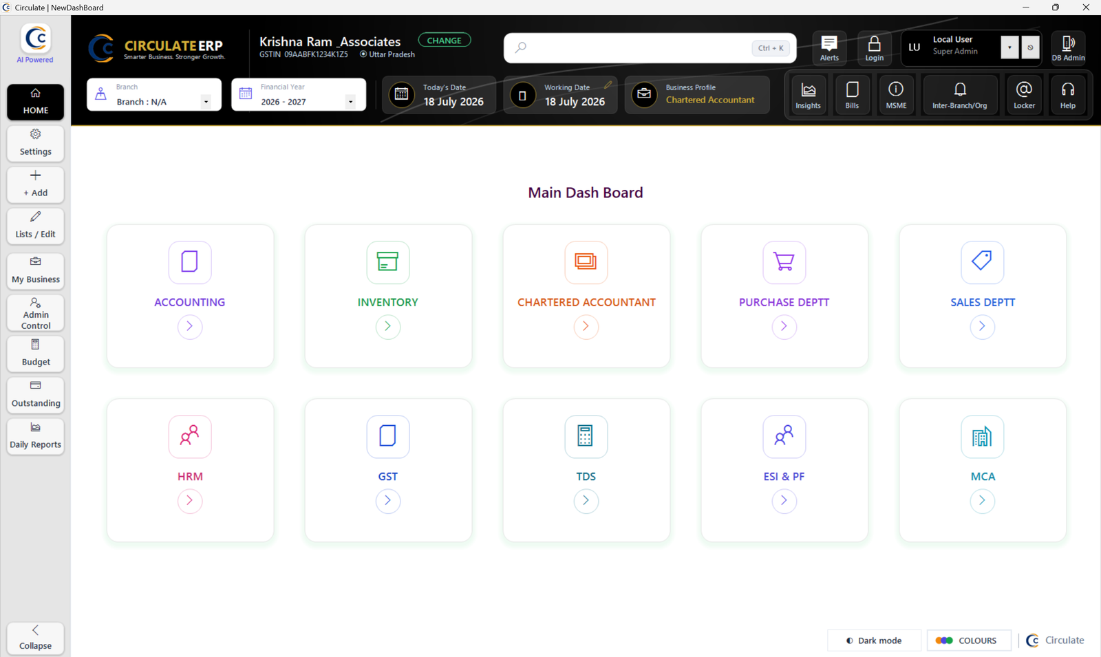 Circulate ERP &mdash; Dashboard